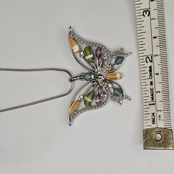 Butterfly Beaded Silver Necklace - Picture 3 of 11